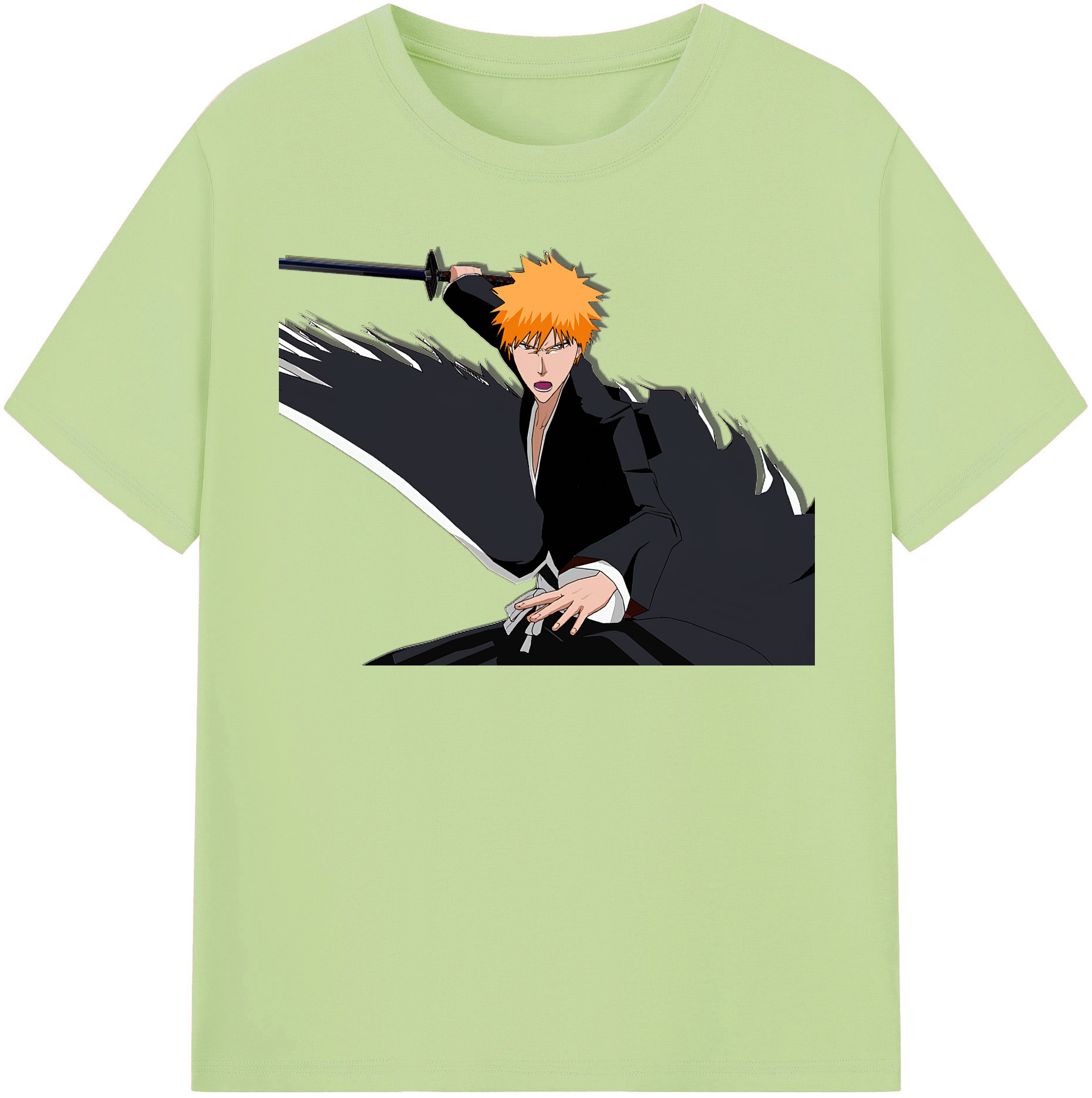 （画像用） ブリーチ 黒崎一護（くろさき いちご）BLEACH Kurosaki Ichigo 綿100％半袖Tシャツ（フロントプリント）
